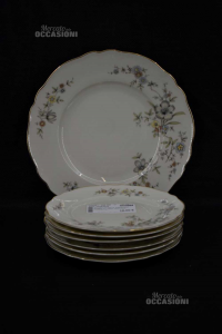 Set Dessert Plates Porcelain Bavaria 6 + 1 Pieces Krautheim Floral