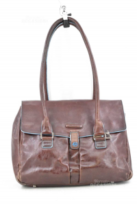Bag By Shoulder Piquadro Leather Brown Details Blue 43x30x12 Cm (defects)