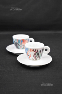 Pair Of Cups With Saucer Illy Collection 1997 Sandro Chia