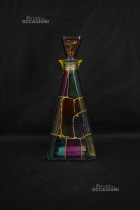 Bottiglia In Vetro Cilindrica Colorata A Quadri Con Tappo H 30 Cm