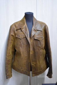 Jacket Man In Real Leather Brown Roy Roger Size M- L Vintage