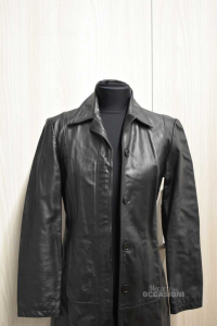 Jacket Woman Sisley In True Leather Black Long