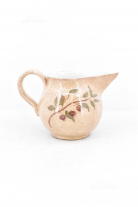 Ceramic Jug Brown And White With Leaves Green