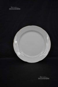 Serving Plate Ceramic Vintage Fontebasso White With Line Golden 29 Cm