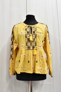 Shirt Woman Yellow Embroidery Topshop Size 40