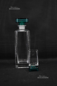 Glass Botle Liquor Luigi Bormioli Cap Green Square + 11 Glasses