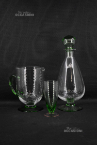 Service Crystal Glasses 6 Pieces With Pitcher And Botle Glass Green