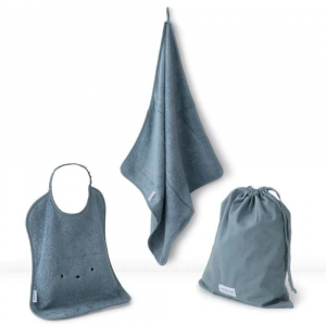 Set Asilo 3pezzi: asciugamano, bavaglio, sacca -Spugna Bamboom Blu