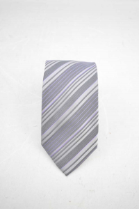 Krawatte Mann 100 % Seide Officina474 Grau Zeilen Oblique