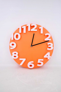 Reloj De Pared Ronda Plástico Naranja Números Blanco 35 Cm
