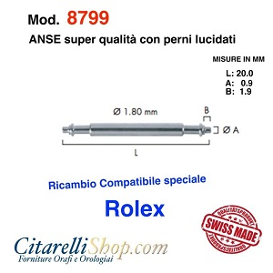 2 ANSETTE Tipo Rolex 20 mm Dia. 1,8mm super qualità con perni lucidati - Swiss Made