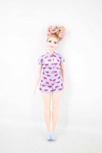 Puppe Barbie Curvy Kleid Lila Mit Abci Rot
