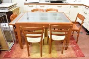 Tisch In Ciliegio Und Glas Erweiterbar Marke Calligaris 120x90 Cm + 6 Stühle