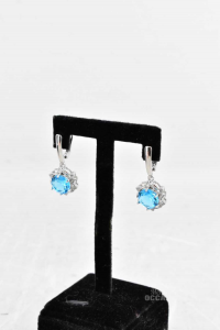 Earrings Silver Pendants 925 With Stone Light Blue Round