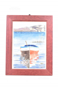 Gemälde Aquarell Boot In Meer 32x42 Cm Autor Aberx