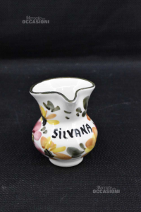 Mini Brocca In Ceramica Con Nome Silvana Dipinta A Fiori