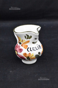 Mini Keramikkanne Mit Name Clelia Lackiert In Blumen