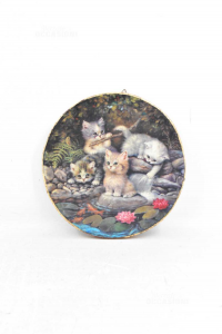 Painting With Kittens Round 18 Cm Handcrafted