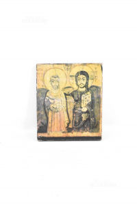 Icona In Legno Con Coppia Di Santi D14 X 17 Cm