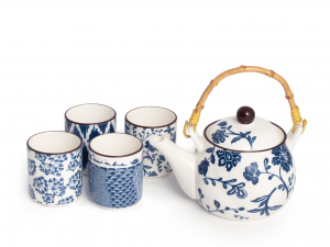 H&H Set 5 pezzi seta in porcellana decorata colore blu e avorio
