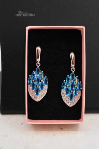 Earrings Silver Pendants 925 With Jewels Small Light Blue