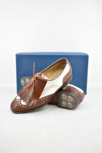 Shoes Man From Golf Brown White In Real Leather Size.42-43