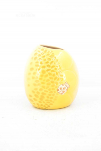 Vaso In Ceramica Thun Giallo Con Coccinella H 21 X 9 Cm