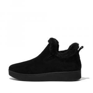 Fitflop - RALLY SHEARLING-LINED SUEDE SLIP-ON SNEAKERS ALL BLACK