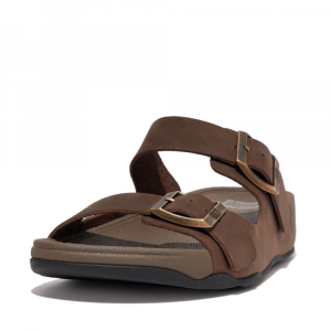Fitflop - GOGH MOC MENS BUCKLE LEATHER SLIDES Chocolate Brown - DROP 10
