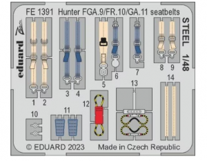 EDUARD FE1391 Hunter FGA 9/FR 10/GA 11 Fotoincisioni cinture di sicurezza acciaio per Airfix