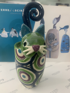 Terre di Scirocco Vaso tema gatto in ceramica dipinta a mano A70012