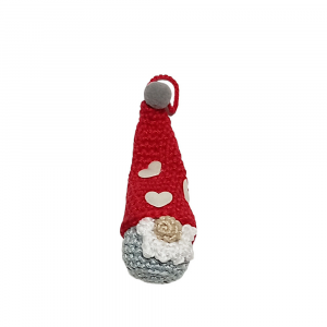 Amigurumi Babbo Natale grigio con cuori ad uncinetto 4.5x10 cm - Crochet by Patty