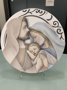 Capoletto tondo in legno Estego con Sacra Famiglia 051166.8CD Made in Italy