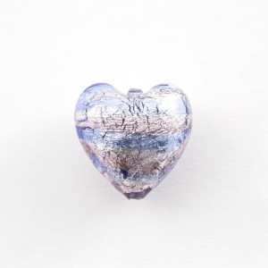 Perla cuore in vetro di Murano 21 mm. Vetro sommerso con foglia argento e acquamare chiarissimo e rosa e foro passante per bigiotteria.