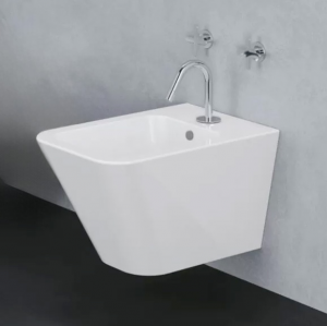 Single-hole wall-mounted ceramic bidet with fastening kit - Build Collection