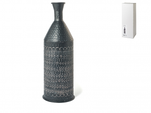 H&H Vaso chennai in alluminio decorato inciso a texture colore nero cm 19x57