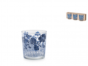 H&h Set 3 Bicchieri Blu Seta In Vetro Decorato Cl 35
