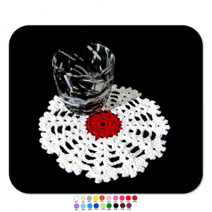 Sottobicchiere bianco e rosso ad uncinetto 12 cm - Crochet by Patty