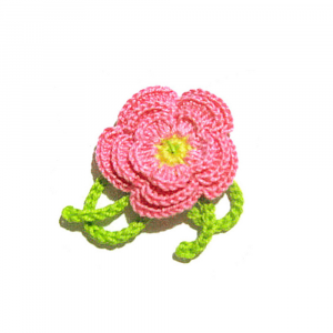 Fiore rosa con gambo verde ad uncinetto 4 cm - 10 PEZZI - Crochet by Patty