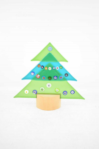 Christmas Tree In Murano Glass With Murrines Base Wood 24,5 H