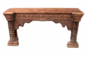 Consolle in legno di teak con frontale recuperato da antiche cornici di vecchi portali indiani #VI10