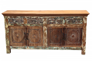 Buffet in legno di teak recycle con 4 cassetti e 4 ante recuperate da un vecchio portale indiano #VI16