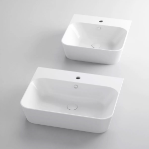 Glossy white ceramic countertop-suspended washbasin with single-hole Build