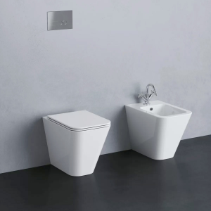 Single-hole floor-standing ceramic bidet with fixture kit - Build Collection