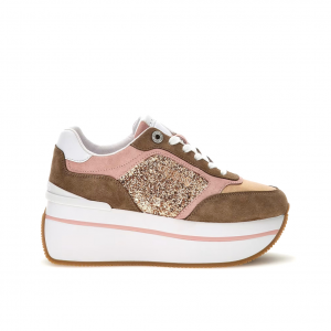 Sneakers platform taupe/rosa Guess
