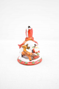Terracotta Object Bell Father Christmas With Reindeer 19 Cm