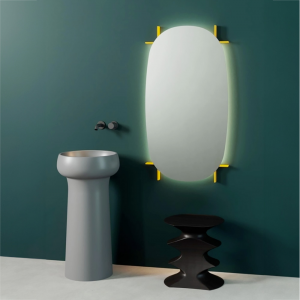 Mirror with wooden frame and perimeter led light Mark Collection by Azzurra Ceramica