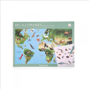 Moulin Roty mappa del mondo con animali sticker