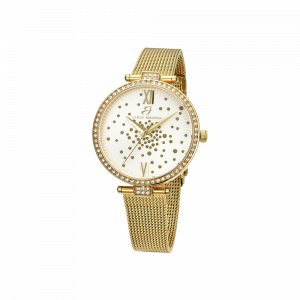 Orologio Donna In Acciaio Ip Gold Quadrante Bianco Ghiera Con Cristalli Bianchi BW357