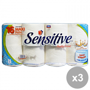 Set 3 Sensitive X 16 Maxi ROTOLI Carta Igienica Accessori per il bagno